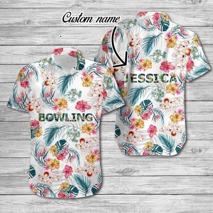 Felacia [Hawaii Shirt] Custom Name Bowling Tropical White Hawaiian Aloha Shirts-ZX1916